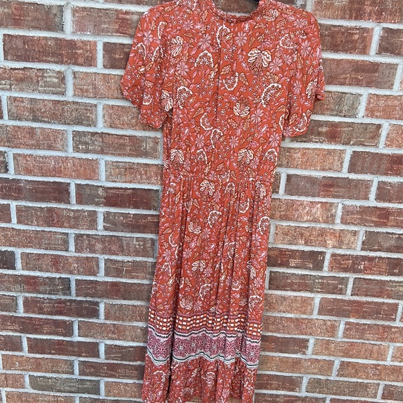 KNOX ROSE Ladies XS Burnt Orange Floral Maxi Dress - Picture 9 of 12